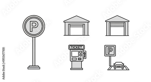 Parking signs and garage icons.