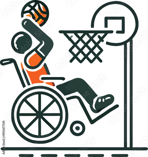 Wheelchair basketball player scoring a basket illustration