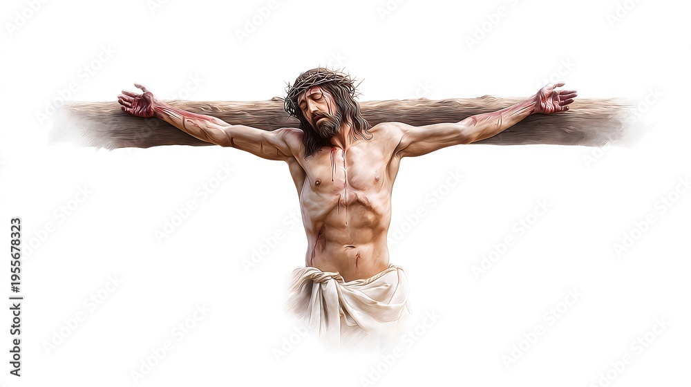 Fototapeta premium Jesus on the cross on white background in watercolor style