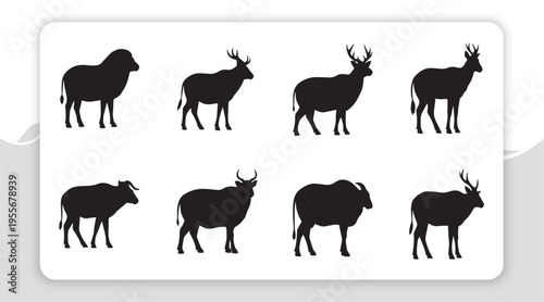 Collection of majestic animal silhouettes, showcasing diverse horned wildlife such as deer and antelopes, ideal for educational materials and impactful design projects