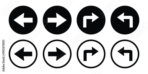 Free Download A set of directional arrow icons commonly used for navigation in user interfaces or traffic signage.  - GFXLoad