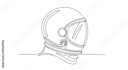 Astronaut helmet, single line drawing, space exploration, futuristic, clean design