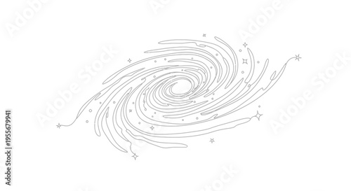 Abstract Swirling Galaxy with Stars - Minimalist Line Art