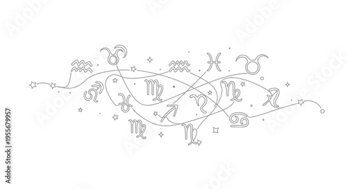Zodiac Signs Constellations Astrology Symbols Line Art Graphic Design