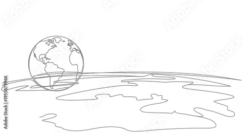 Minimalist Earth Outline Drawing, Global Connection Concept