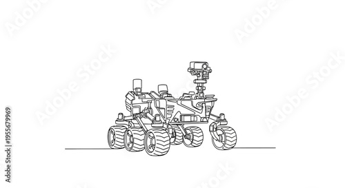 Mars Rover Line Art: Futuristic Exploration Vehicle, Space Technology Drawing