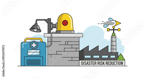 Disaster Risk Reduction Illustration: Emergency Preparedness, Early Warning, & Industrial Safety