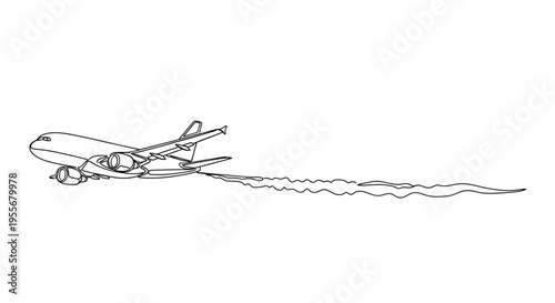 Airplane Flying and Leaving Contrail - Line Art Illustration