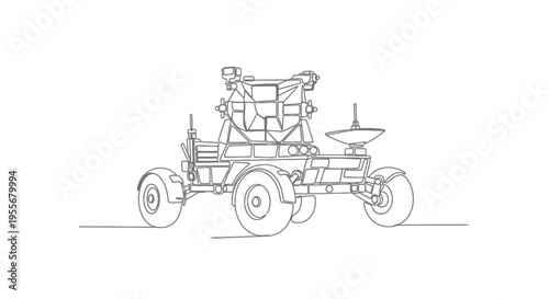 Lunar Rover Vehicle Outline Drawing, Space Exploration Machine, Futuristic Transport