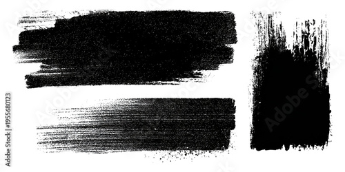 Grungy brush stroke texture set with black paint splashes. ink stains rough artistic background creative design.