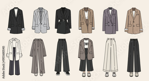 Collection of various stylish business clothing.