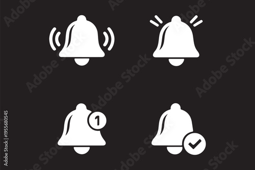 Notification alert bell icons in red square and circle backgrounds for mobile app reminders incoming messages and alarms,