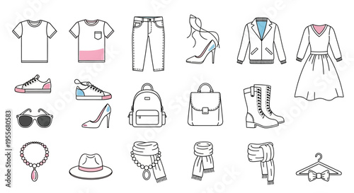 Fashion accessories and clothing items collection.