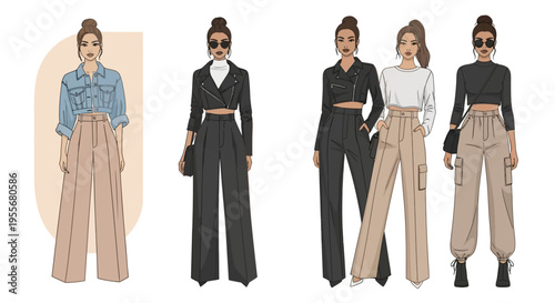 Fashionable Women Wearing Different Outfits.