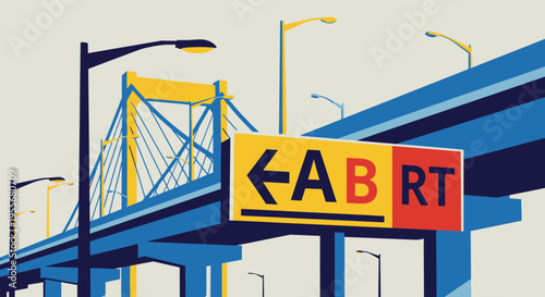 Modern Cable-Stayed Bridge with Streetlights and Directional Sign "A B RT" in Urban Landscape