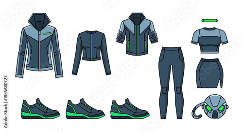 Gray and green athletic wear set.