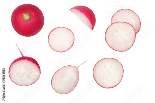 Radish isolated on a white background, top view