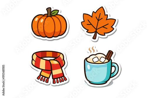 Pumpkin image vector icon generation scarf autumn stickers simple leaf drink seasonal