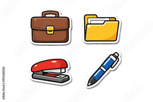 Briefcase simple folder stapler icon vector work stickers office generation document image