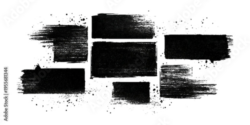 Grungy brush stroke texture set with black paint splashes. ink stains rough artistic background creative design.