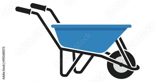 Blue Garden Wheelbarrow Isolated on White Background Flat Design