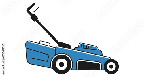 Blue Lawn Mower Side View Clean Cut Garden Tool Stock Illustration