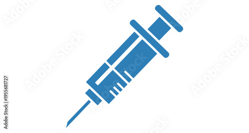 Blue Syringe Icon with Needle and Measurement Lines on White Background