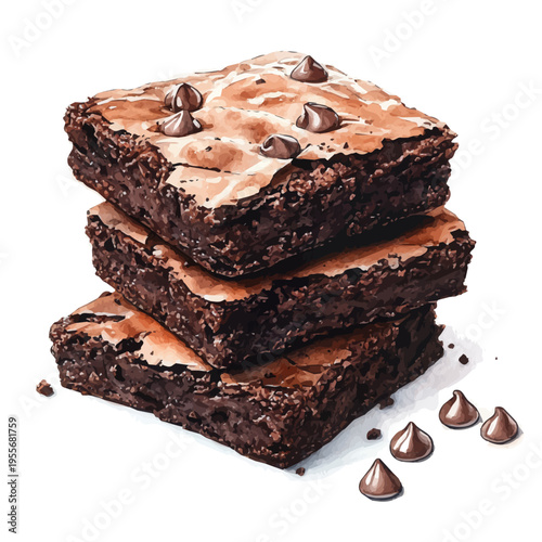 watercolor of Brownies draw illustration, isolated on a white background.