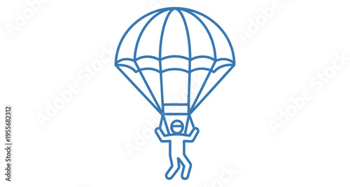Parachutist descending with parachute simple line icon minimal illustration