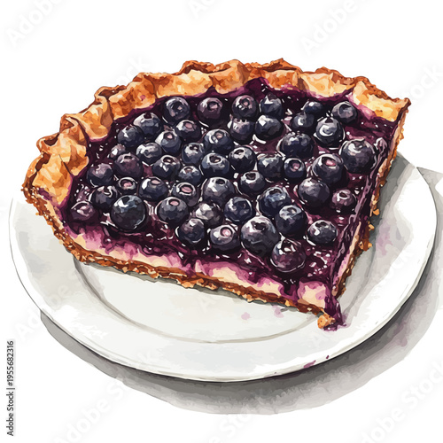 Blueberry Cobbler, cute watercolor illustration with intricate patterns and vibrant splashes, isolated on a white background.