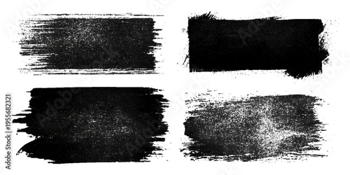 Grungy brush stroke texture set with black paint splashes. ink stains rough artistic background creative design.