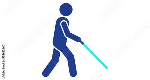 Person with cane walking abstract blue figure stock icon navigating independence