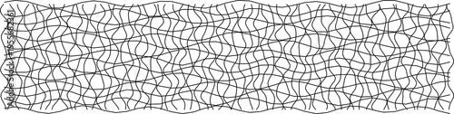 Black and white abstract pattern featuring a distorted grid design with wavy lines.