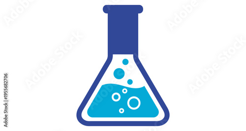 Blue Erlenmeyer flask with bubbling blue liquid isolated on white