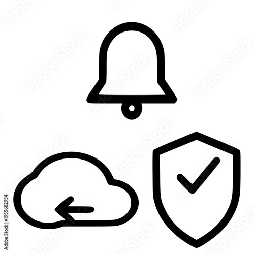 Modern Cloud Sync, Security Shield and Notification Line Icons Set