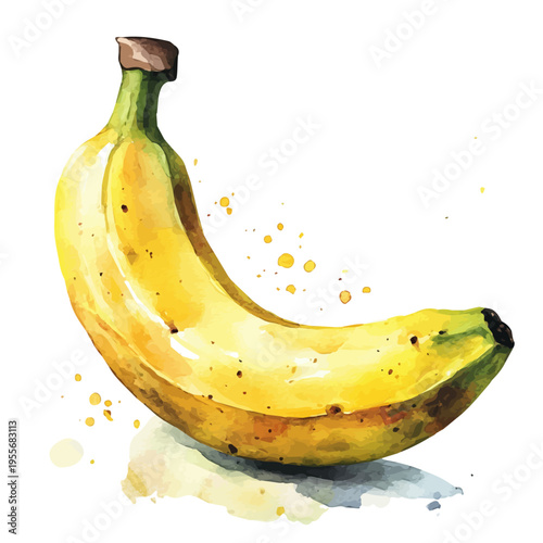 Banana, cute watercolor illustration with intricate patterns and vibrant splashes, isolated on a white background.