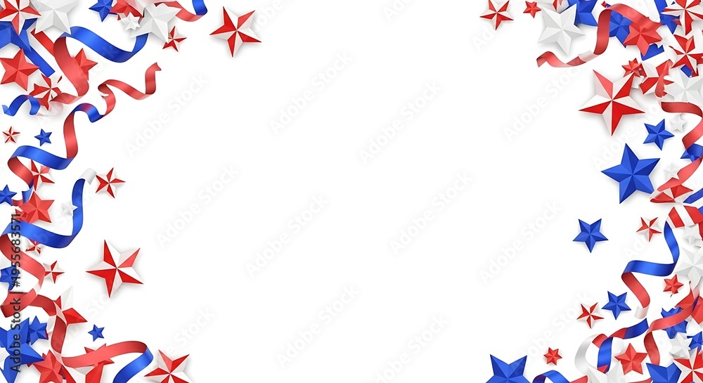 Obraz premium Patriotic border with red white and blue stars and ribbons on a clean white background design