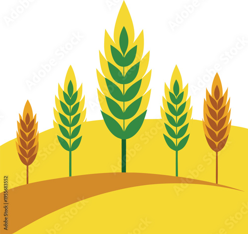 Golden vector illustration of wheat ears and cereal grains, a natural harvest icon for agriculture, bread, and autumn crop design