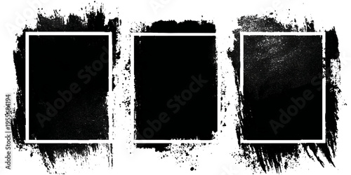 Grungy brush stroke texture set with black paint splashes. ink stains rough artistic background creative design.