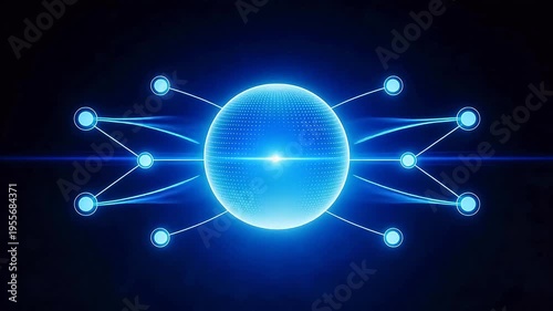 Wallpaper Mural Glowing blue digital sphere with interconnected nodes, symbolizing global network, AI, quantum computing, or blockchain technology — futuristic tech concept illustration. Torontodigital.ca