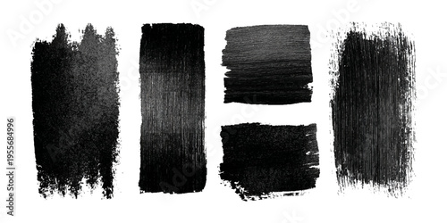 Grungy brush stroke texture set with black paint splashes. ink stains rough artistic background creative design.
