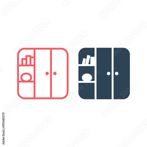 Cupboard icons set. Wardrobe furniture cabinet vector template.