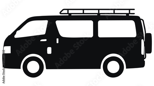 Versatile black silhouette icon of a compact passenger van with roof rack, ideal for travel, transport, and adventure