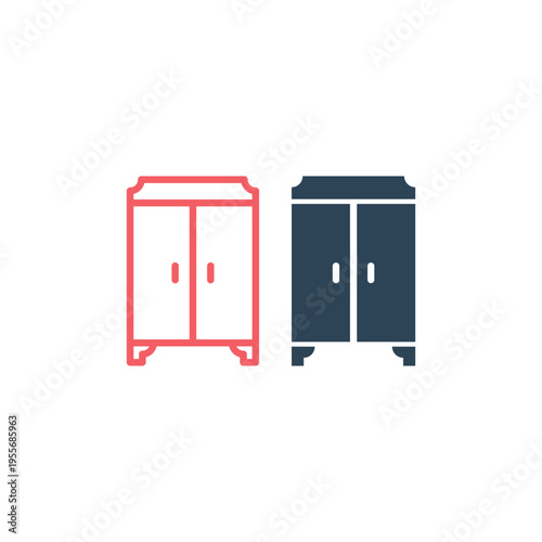 Cupboard icons set. Wardrobe furniture cabinet vector template.