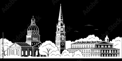 USA, US, U.S, United States - Charleston skyline historic minimal svg simple geometric vector black white