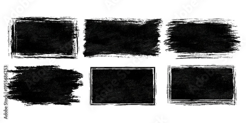 Grungy brush stroke texture set with black paint splashes. ink stains rough artistic background creative design.