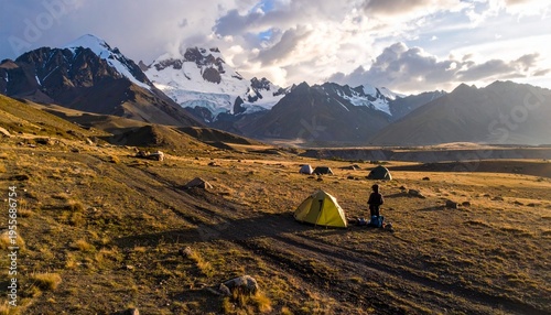Εκτύπωση καμβά Camping in the Peruvian Andes - A Serene Mountain Landscape.