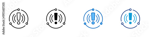 System Alert Multiple Style Icon Design Vector - Circular network with exclamation mark representing system monitoring, network warning, and real time alert