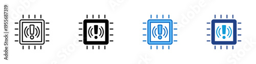 Chip Alert Multiple Style Icon Design Vector - Microchip with exclamation mark representing hardware warning, system fault, and processor alert