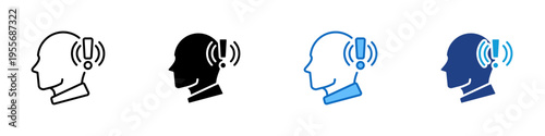 Alert Awareness Multiple Style Icon Design Vector - Human head with exclamation mark representing risk awareness, cognitive alertness, and safety perception